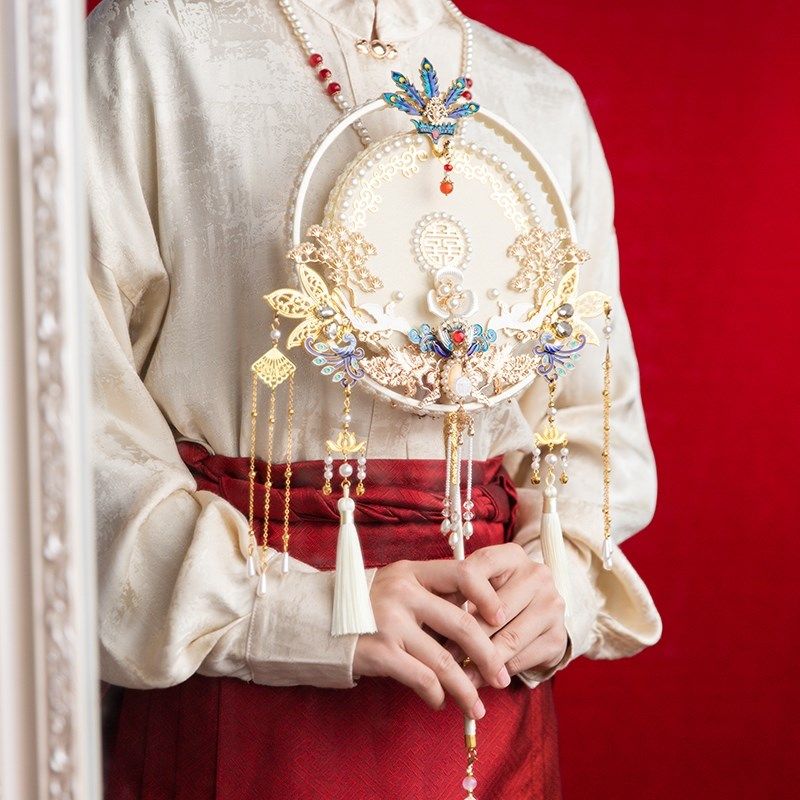 团扇新娘结婚古风高级秀禾喜扇手工diy材料包中式婚礼出嫁香槟色,家居饰品,工艺扇/团扇/喜扇/折扇,淘宝优惠券,粉丝福利购,淘宝优惠卷