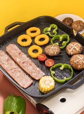 韩式电磁炉烤盘家用烤肉锅麦饭石不粘牛排铁板烧明火通用方形圆形