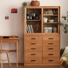 榉木纯全实木书柜带抽屉玻璃移门整装组合柜子原木餐边柜角柜斗柜