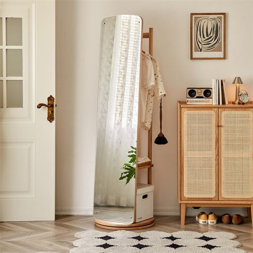 实木全身镜落地镜家用衣架女生卧室旋转带挂衣架一体穿衣试衣镜子