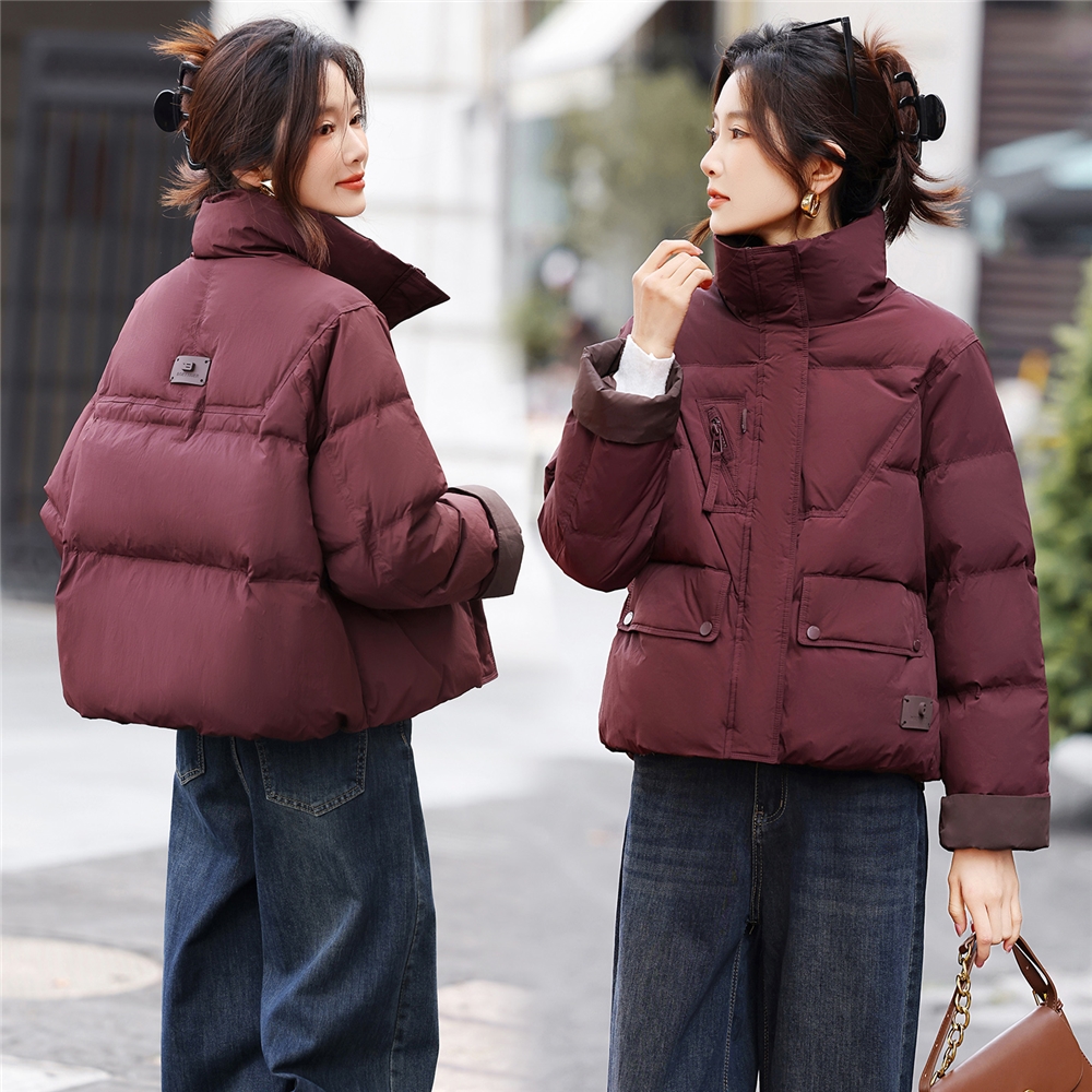 无帽立领加厚保暖羽绒服