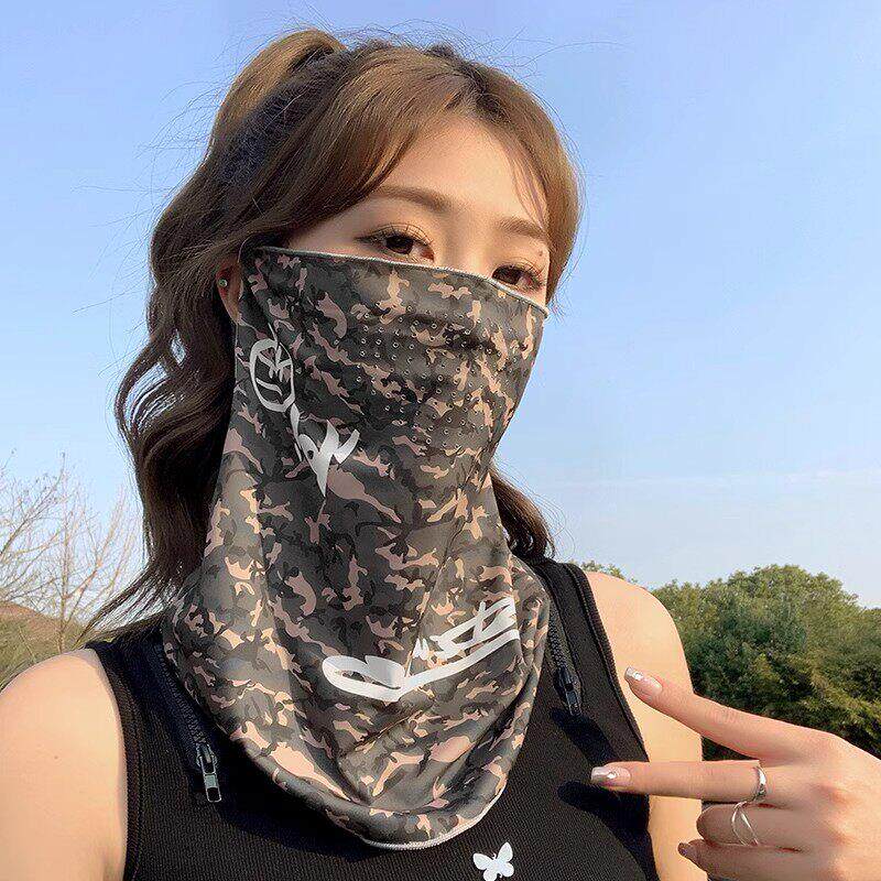 日本冰丝防晒面罩全脸抗UV护颈耳挂式口罩骑行面巾男女款面纱