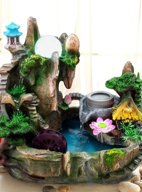 假山小桥流水喷泉桌面摆件客厅办公室加湿器鱼缸装饰开业礼品