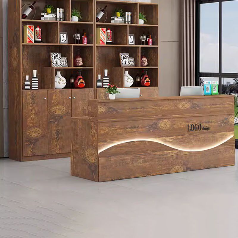 饭店吧台收银台落地酒柜组合餐馆餐厅柜台酒店前台接待台复古酒架