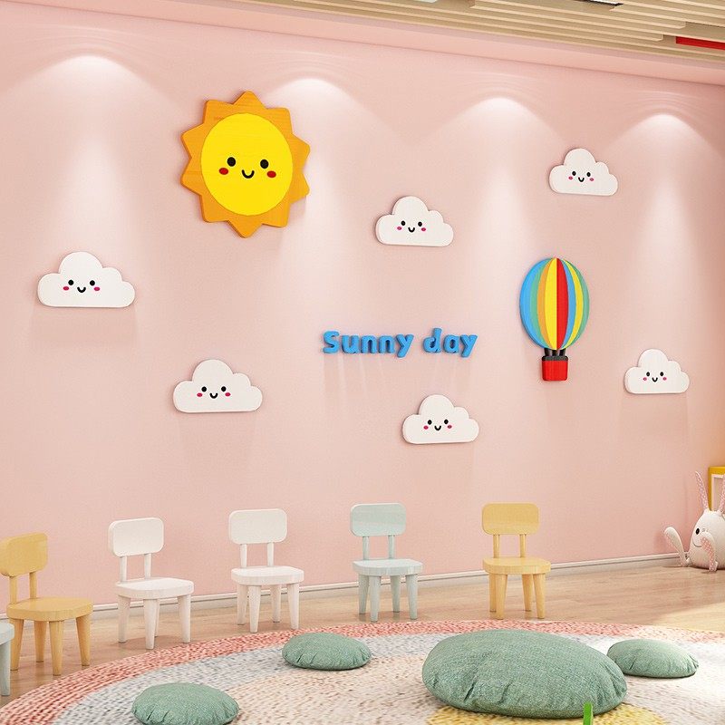儿童房间布置女生卧室床头墙面装饰幼儿园环创遮丑补洞云朵墙贴画