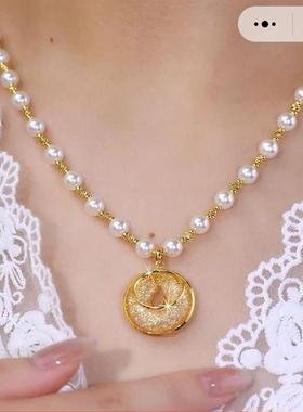 乐选好货金丝平安扣项链女款轻奢高级感珍珠锁骨链法式吊坠毛衣链