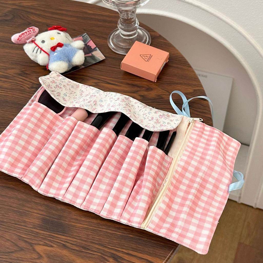 日式碎花化妆包女大容量少女心刷包便携可卷化妆刷收纳包手拿笔袋