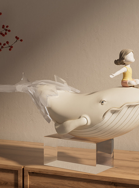 乘风破浪鲸鱼摆件艺术家居高级感软装姹寂风客厅书房电视柜装饰品