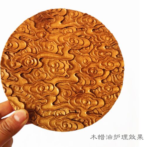 实木圆形浮雕中式古典祥云装饰壁挂木板画洋花木家具柜门雕贴花片