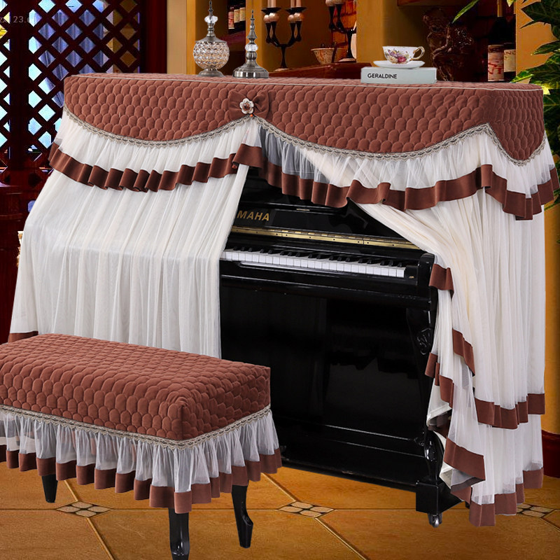 典雅加厚钢琴罩欧式钢琴全罩布艺中开钢琴套弹琴不取防尘罩琴凳罩