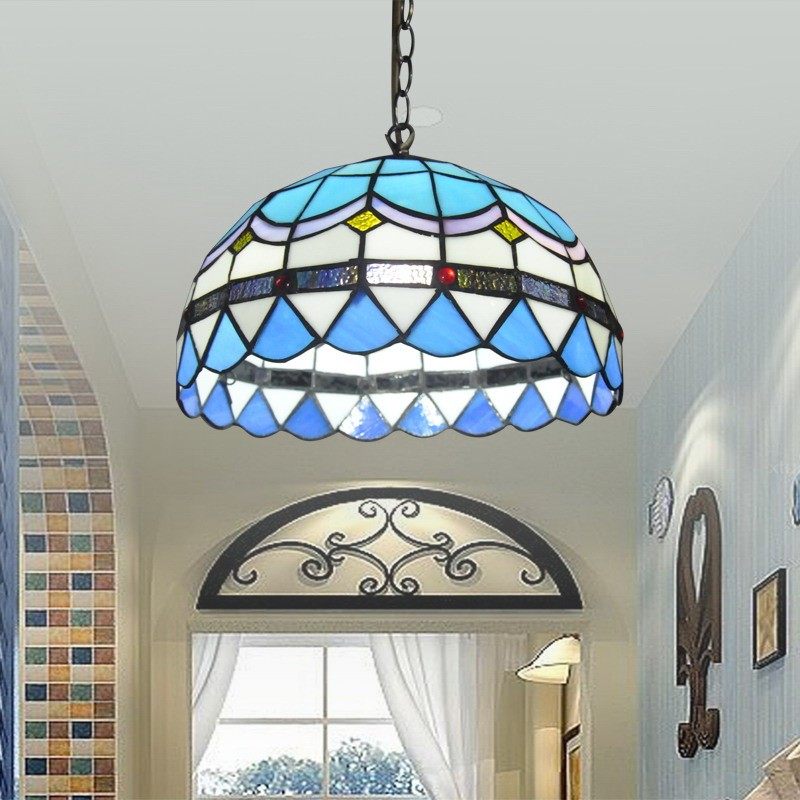 地中海餐厅吊灯蒂凡尼彩色田园欧式饭厅灯玄关咖啡厅吧台单头吊灯