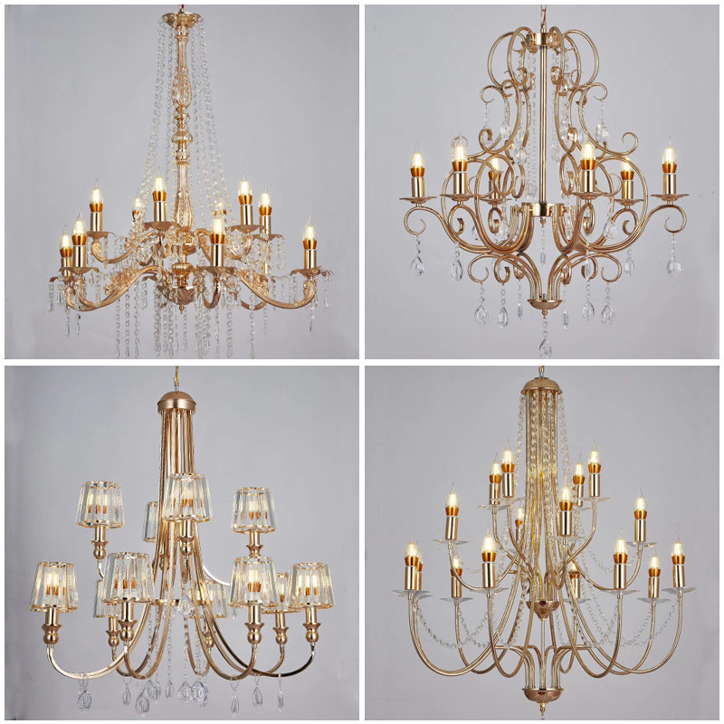 新款婚礼堂欧式铁艺电镀水晶吊灯仪式亭吊顶灯饰婚庆道具水晶吊灯