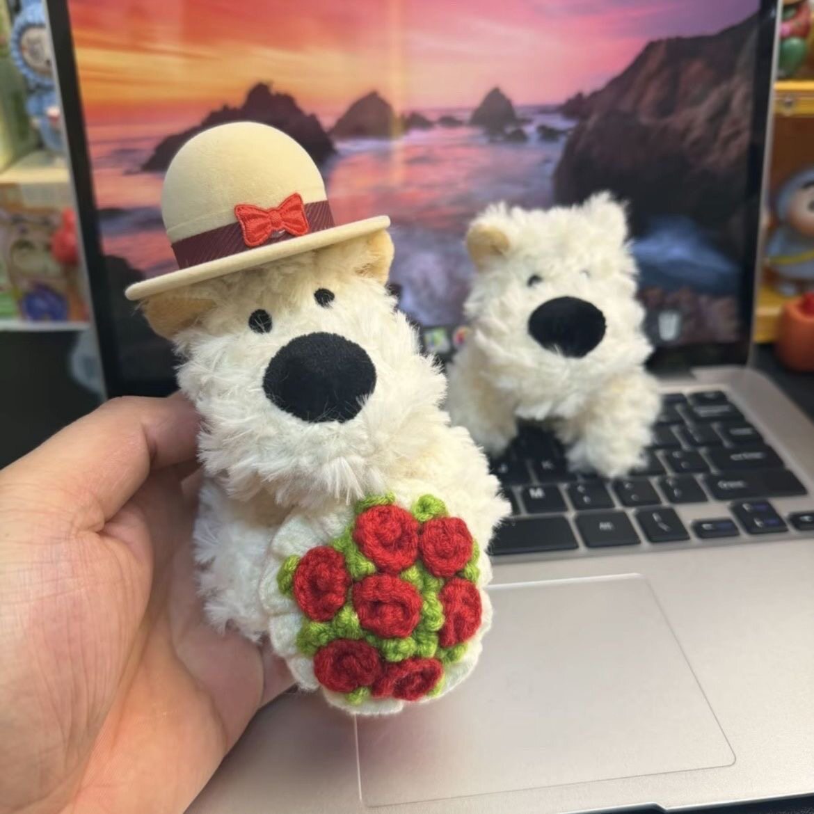 新款西高地小狗捧花玩偶戒指盒玩偶生日求婚表白送女友浪漫礼物