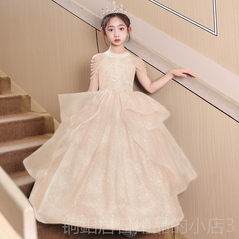 高档女童晚红礼服轻奢小众高端色花儿童婚礼公主裙童主持人钢琴演图片