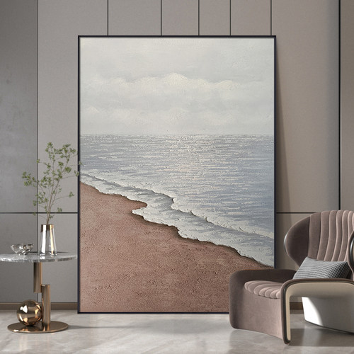 大芬油画村装饰画侘寂风海浪肌理画现代抽象客厅落地画高级感挂画