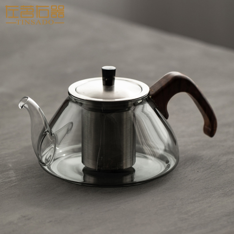 左茗右器烟灰色玻璃茶壶家用茶水分离煮茶器透明易泡壶红茶泡茶器