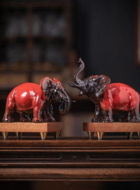 创意陶瓷大象一对桌面招财摆件家居客厅博古架办公室酒柜装饰礼品