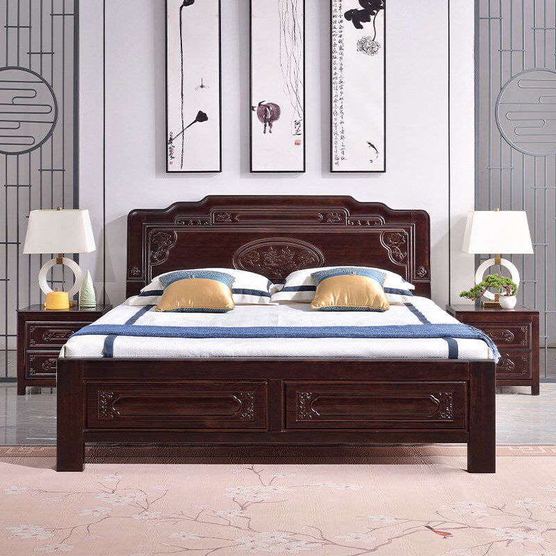 花梨木全卯榫实木床1.8m双人床中式雕花明清古典卧室仿古红木家具