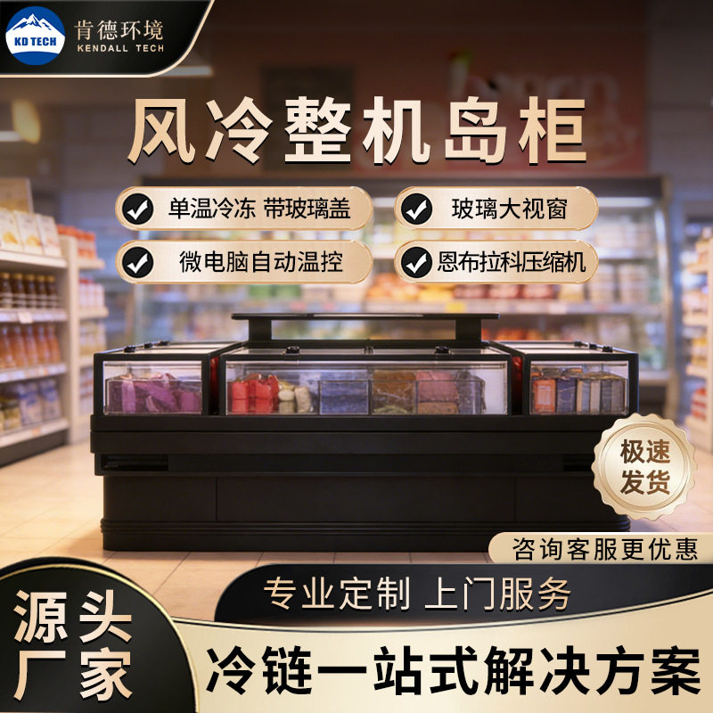 超市专用风冷岛柜侧视窗雪柜无霜冷冻柜敞开式冻品展示柜保鲜冰箱