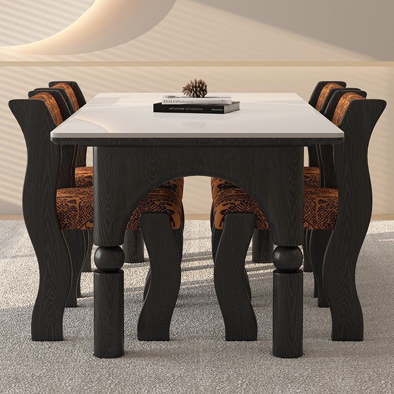 白蜡木德利丰实木岩板餐桌家用奶油中古风高端原木长方形吃饭桌子