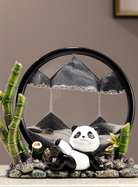 创意解压熊猫流沙画摆件沙漏装饰品玄关电视酒柜办公室乔迁礼品物