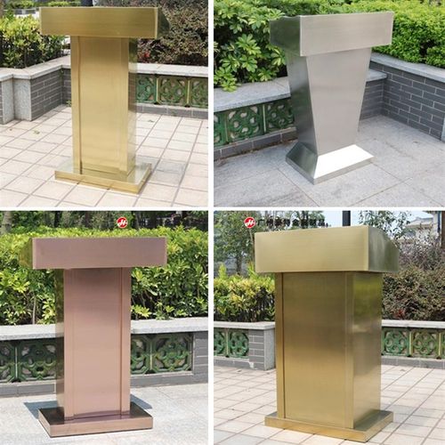 不锈钢演讲发言主持台白色接待迎宾台玫瑰金登记咨询台站岗值班台