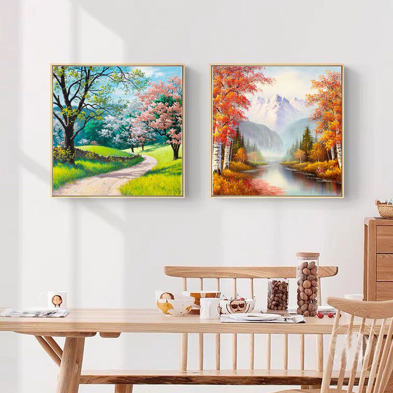 楼梯间挂画别墅复式楼壁画田园风格风景画餐厅背景墙装饰画卧室