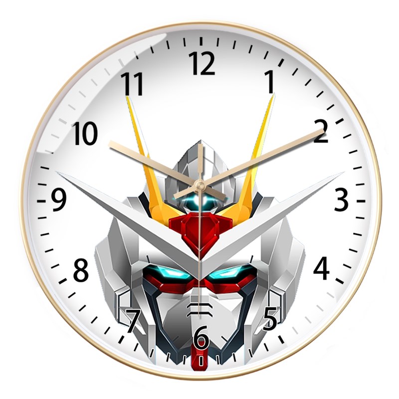 高达头像创意挂墙挂钟男生个性装饰钟表圆形超静音自动对时电波钟