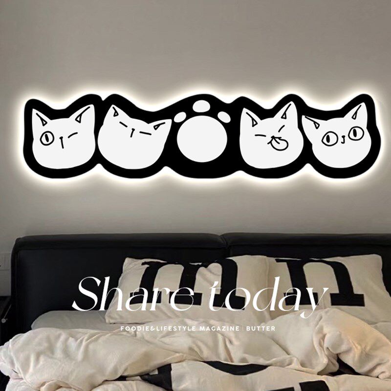 猫咪卧室床头装饰画壁灯客厅沙发背景墙挂画儿童房氛围感发光灯画,家居饰品,氛围画/灯画,淘宝优惠券,粉丝福利购,淘宝优惠卷