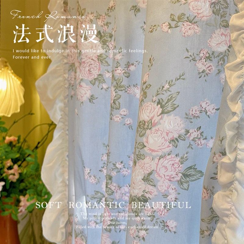 法式复古浪漫韩式田园棉麻印花卧室窗帘隔断装饰帘小窗免打孔半帘