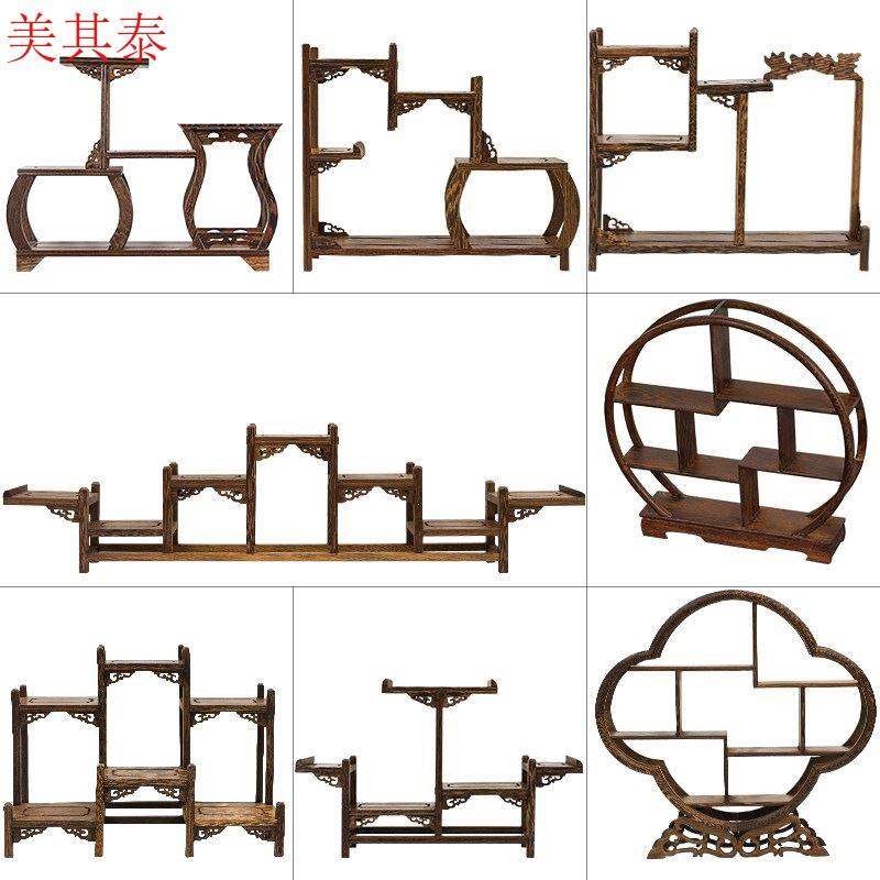 实木博古架小型多宝阁中式迷你摆件鸡翅实木茶具茶壶紫砂壶展示