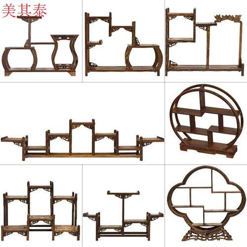 实木博古架小型多宝阁中式迷你摆件鸡翅实木茶具茶壶紫砂壶展示