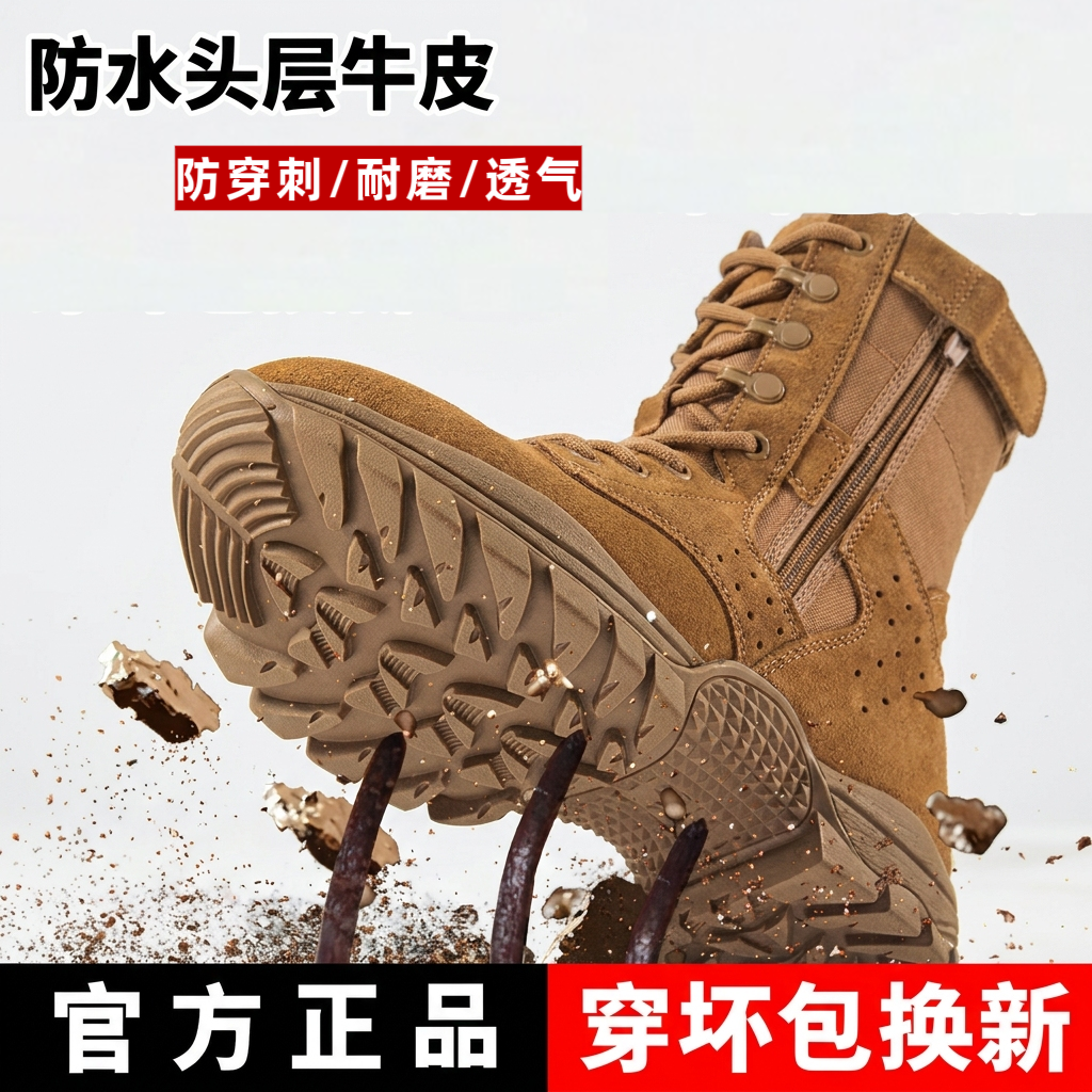 正品际华超轻作战靴男士高筒战术靴牛皮棕色减震防水战靴品质耐用