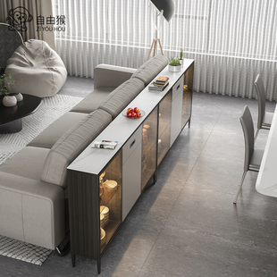 沙发靠背柜子超薄餐边柜25cm实木岩板新款 极简窄型30cm厚80cm长20