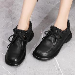 真皮乐0福鞋 舒适休闲女鞋 22女5新冬季 妈妈款 软底 正品 棉鞋 加绒单鞋