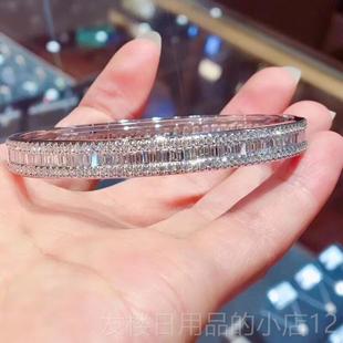 正品卓侣蝶珠宝仿钻银手镯925纯镀18k白金满钻梯T方钻石镯情手手