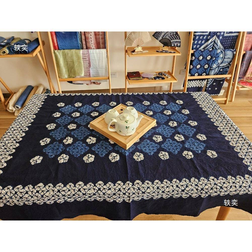 手扎染工立体ZIT套色染长台布大桌布植物形染尺寸:110cm方×160c