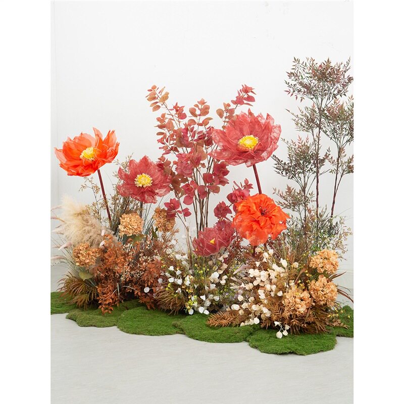 秋色橱窗植物造景真花绿植人造纸花高端生假花草商场网红摆设