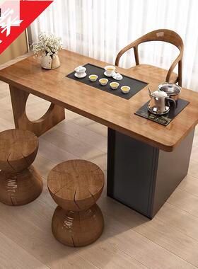 阳台茶桌椅组合小型家茶台用烧水壶一体奶实油风端高MAV木阳台泡