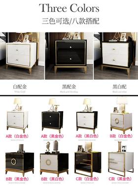 轻奢床头后现代简风卧不AOX锈钢黑柜白色收纳柜烤漆约床边柜储室