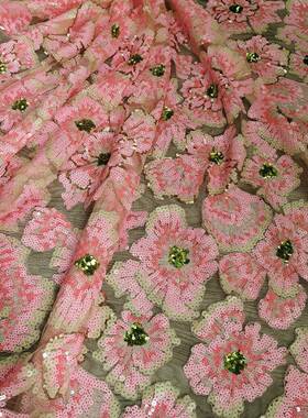 EG1921060PK-KSI彩色亮片珠片绣布刺绣面-料珠管亮片绣多花色