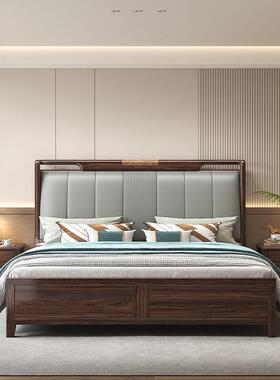 新式人乌金木实木床1.8M卧主双大中床软靠软包气压高箱储WZL物卧