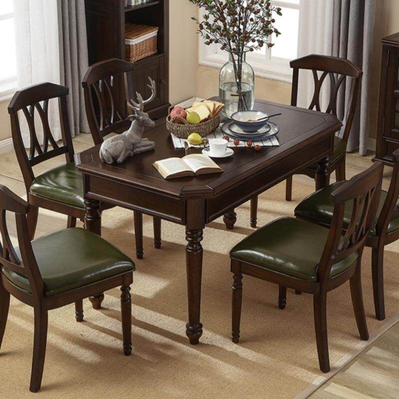 实美式木蜡餐桌小户型白木吃餐桌YAI椅组合家饭用方形餐桌餐椅