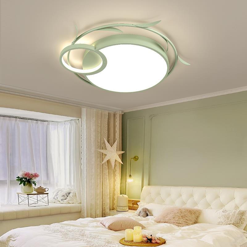 吸顶灯简约现代绿色小清新奶油风卧室2灯语智音能遥e控l897d024年