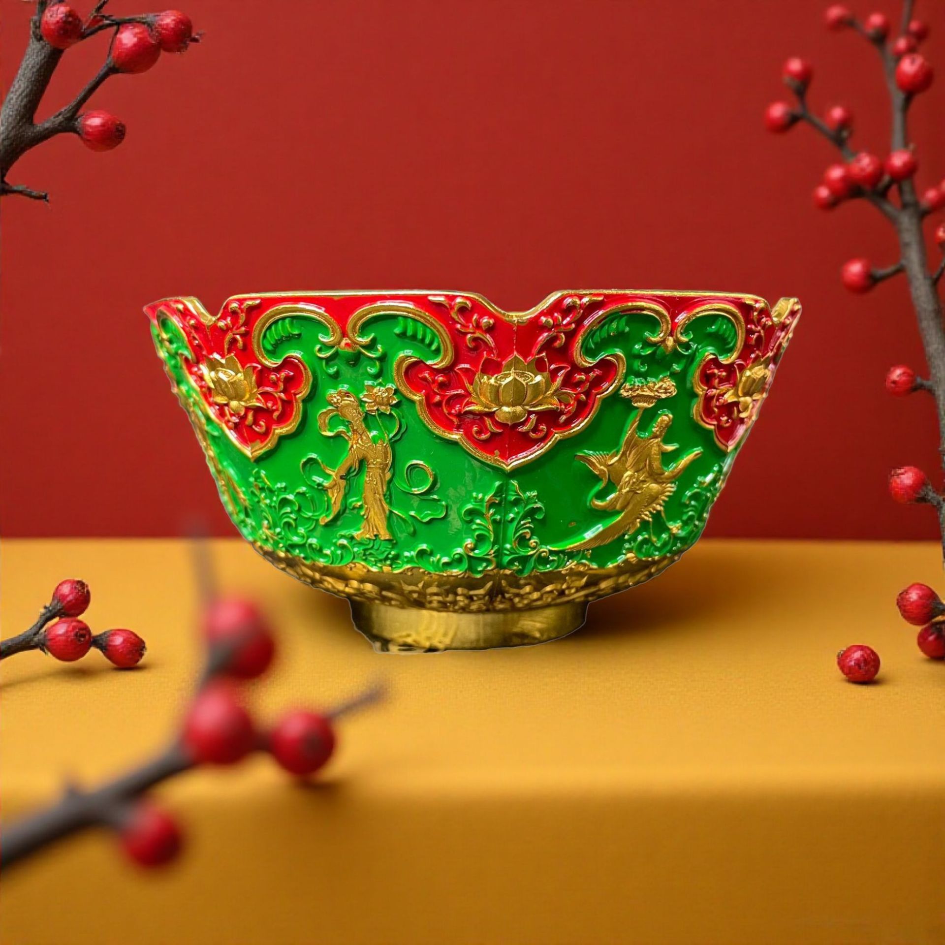 工艺品仿古合金金碗摆件家居装饰八仙彩绘蝙蝠底碗工艺品摆件杂项