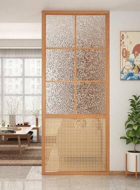 日式实藤编隔断OMM约现木代简关屏纹玻璃客厅入户玄洗手台隔断