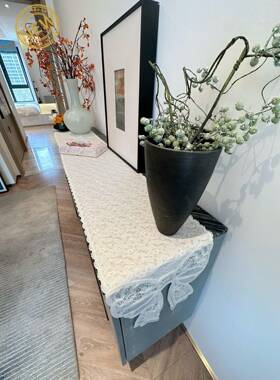 524欧式新氛RST围感白色蕾丝桌长条桌布茶几法式电视柜盖古巾复旗