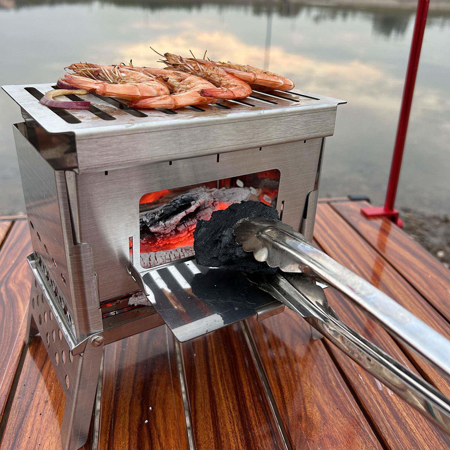 户外折叠烧烤烤架不锈柴火钢炉野营暖UPY炉BBQ肉炉迷取你野外焚火