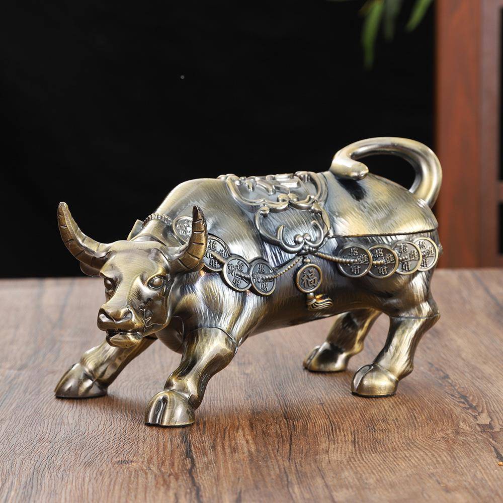 复古轻奢烟缸缸金属工艺品牛气冲天带盖烟灰TAZ创意个性烟缸摆灰