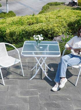 户外椅组合庭桌FYM休闲露天室折外藤椅铁艺阳台院小桌椅叠茶几三